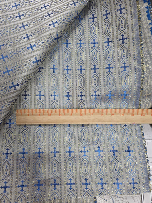 Liturgical Brocade,Church Gorgeous Cross acetate brocade Fabric Cross Brocade blue Gold 58" Wide