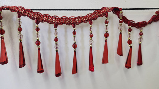 Braided Hanging Beads, Color  Red, Tassel Trim Fringe Fabric Ribbon Trimming Handwork DIY Craft Sewing Accessory Lace for Decoration