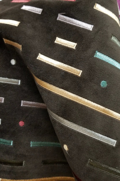 VELVET Brown fabric -painted striped  multicolor , upholstery fabric,  - 54" width - sold by yard