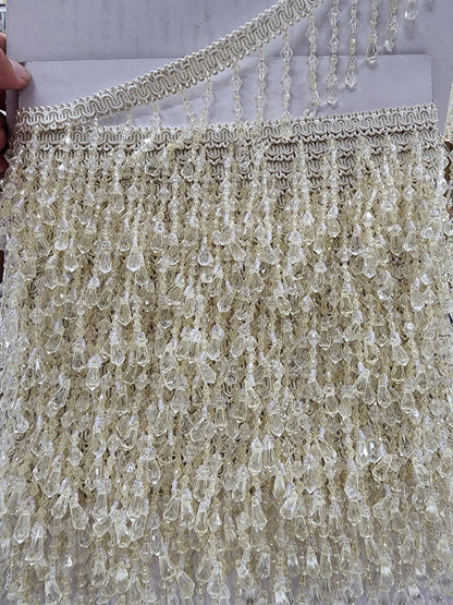 Braided Hanging Beads, ivory color Tassel Trim Fringe Fabric Ribbon Trimming Handwork sold by yard