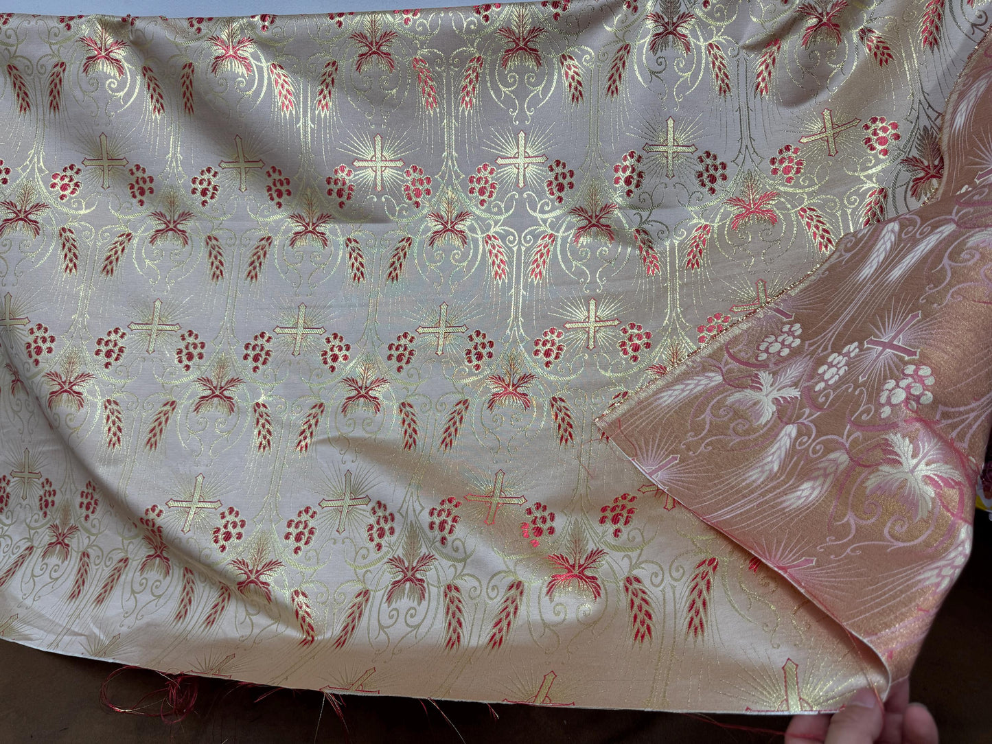 Liturgical Brocade,Church Gorgeous Cross acetate brocade Fabric Cross Brocade Red Gold 58" Wide