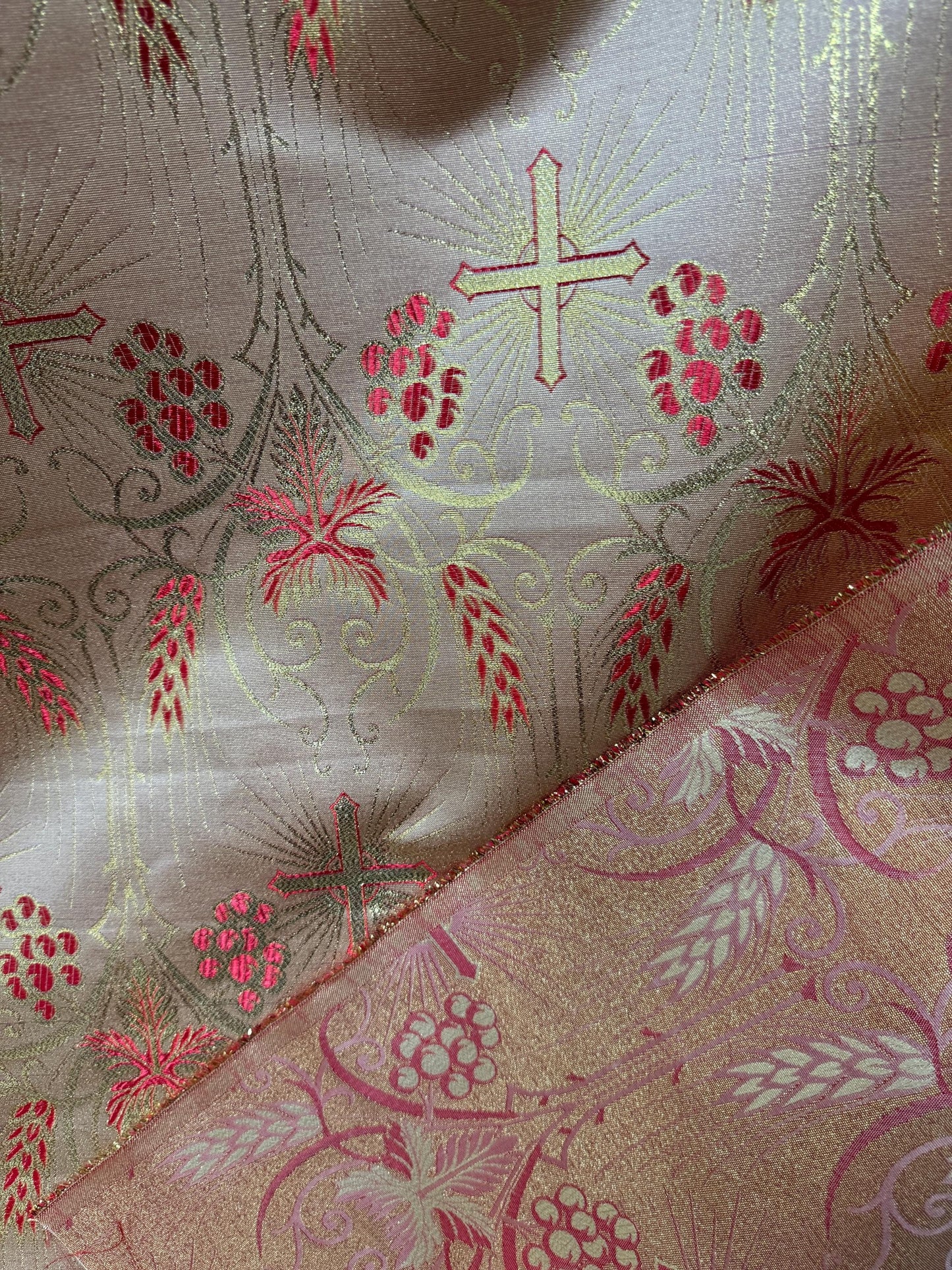 Liturgical Brocade,Church Gorgeous Cross acetate brocade Fabric Cross Brocade Red Gold 58" Wide