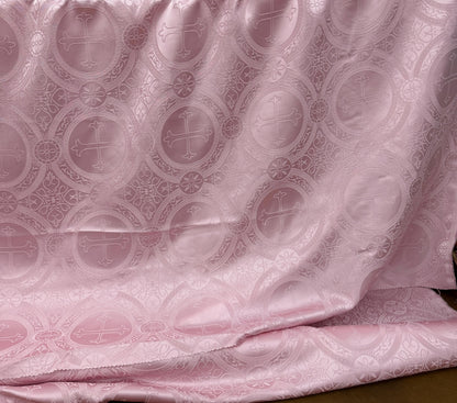 Liturgical Brocade,Church Gorgeous Cross Pink mate color Brocade Fabric , 54 wide, sold by yard