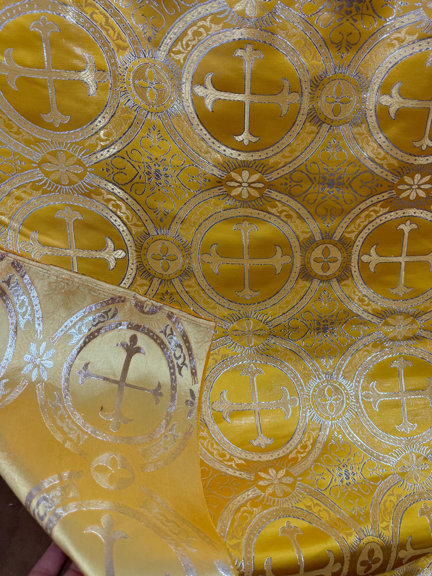 Liturgical Brocade,Church Gorgeous Cross acetate brocade Fabric Cross Brocade Gold/Silver 52" Wide