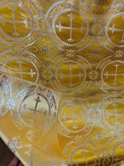 Liturgical Brocade,Church Gorgeous Cross acetate brocade Fabric Cross Brocade Gold/Silver 52" Wide