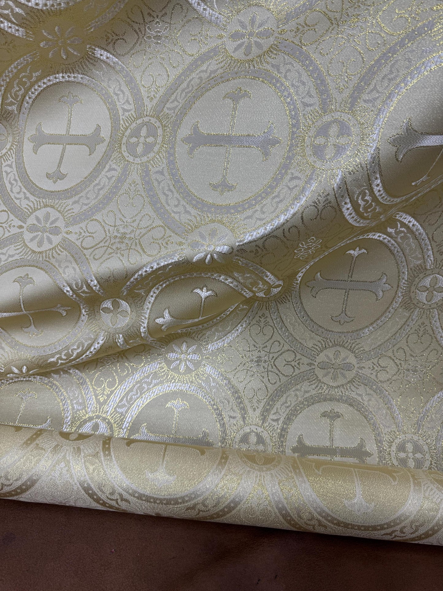 Liturgical Brocade,Church Gorgeous Cross acetate brocade Fabric Cross Brocade Light Gold 58" Wide