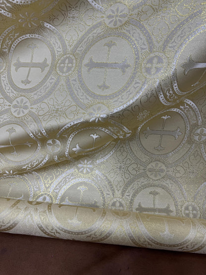 Liturgical Brocade,Church Gorgeous Cross acetate brocade Fabric Cross Brocade Light Gold 58" Wide