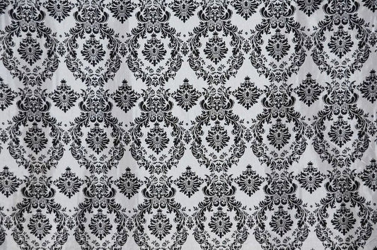 Taffeta white/Black velvet Flocking Damask fabric per yard 60" wide ,Fabric by the Yard
