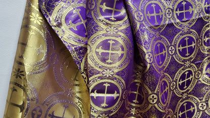 Liturgical Brocade,Church Gorgeous Cross acetatebrocade Fabric Cross Brocade Purple/Goldr 52" Wide