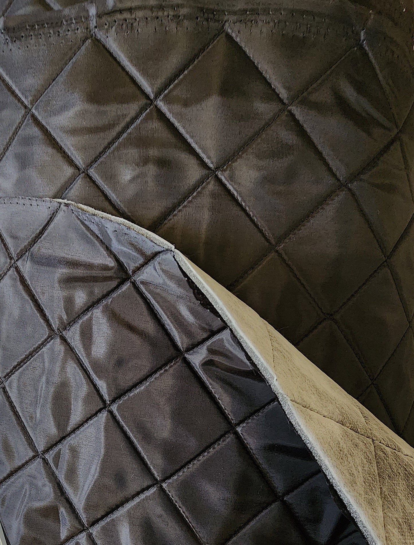 Quilted fabric, Polyester Quilted Padded Lining Fabric Black, 3",  sold by yard, 60" wide
