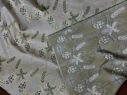 Liturgical Brocade, Green gold, Church Gorgeous Cross Acetate Taffeta Brocade Fabric Cross Metallic Brocade 60" Wide
