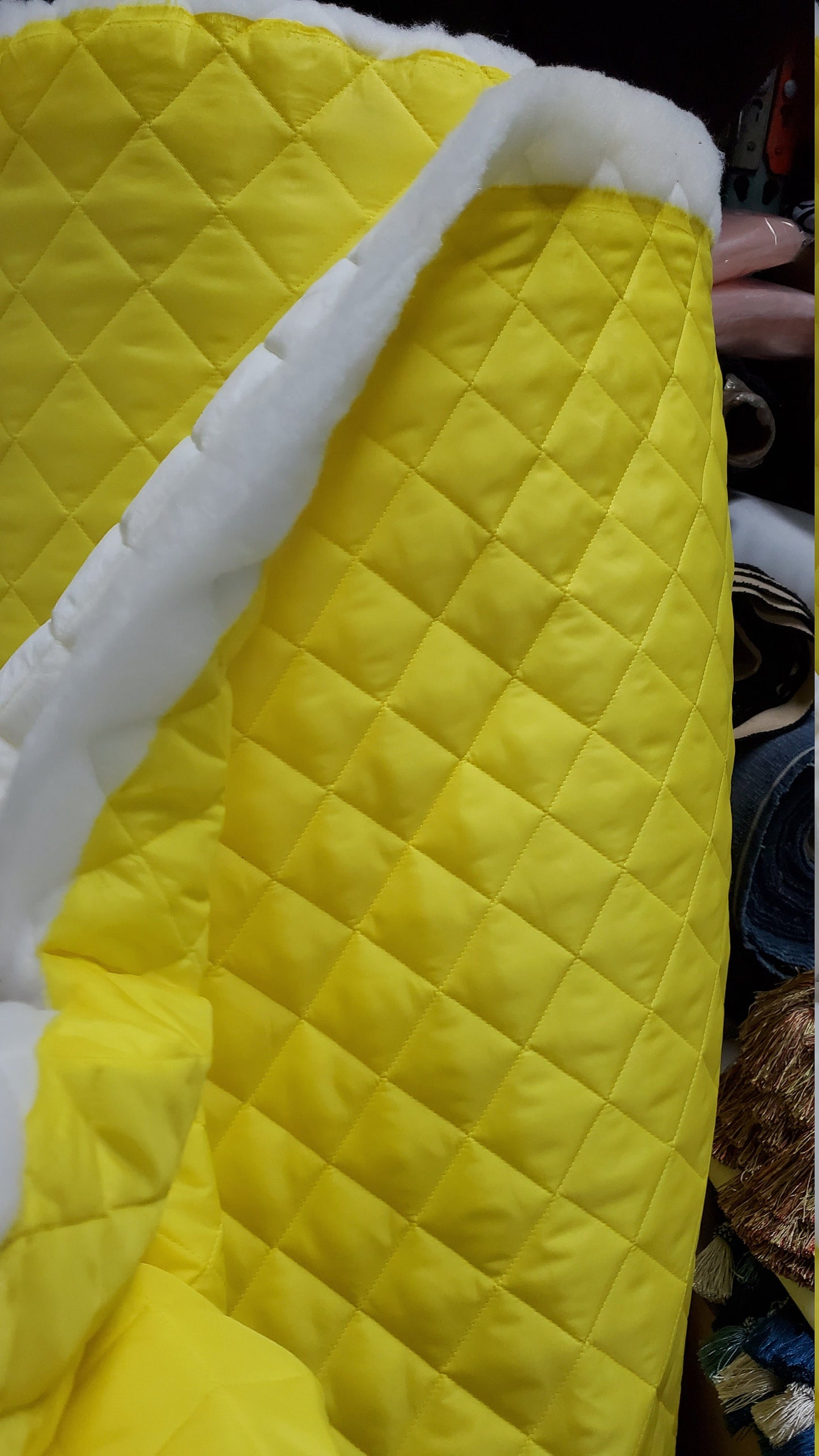Quilted fabric, Polyester Quilted Padded Lining Fabric Yellow sold by yard, 60" wide