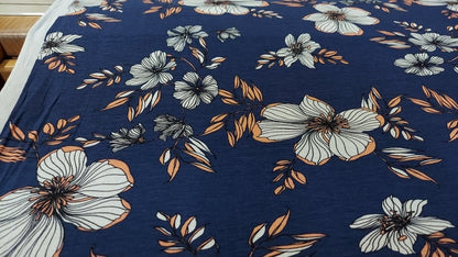 ad  poly Rayon fabric floral blue print 58/60 inches wide  sold by yard