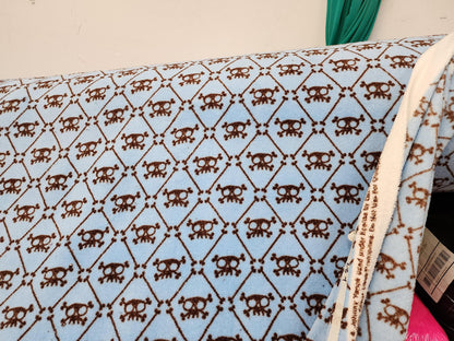 Minky Skull Printed Fabric, Blue/Brown, 60 inches wide, by The Yard