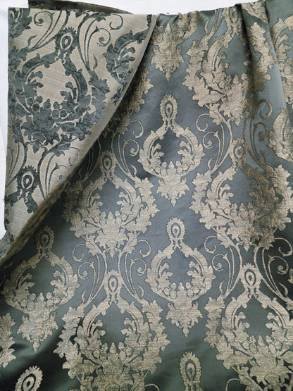 Damask Satin Drapery Upholstery Fabric - Dark gray, Jacquard Brocade, Luxury elegant victorya Classic Fabric 60" Wide,  Sold by Yard