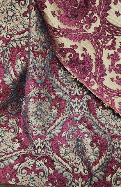 Damask tapestry chenille fabric - upholstery fabric, D. Red gold - 58" width - sold by yard in continuous yards