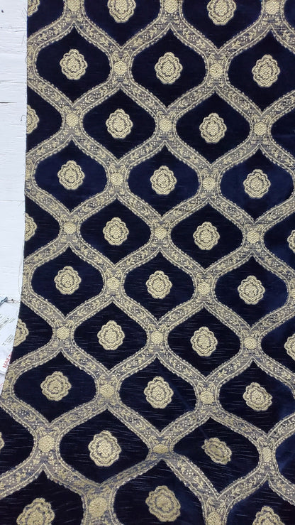 Kravet Couture Chenille Medallion  Fabric, Night blue color, 54" wide, sold by yard