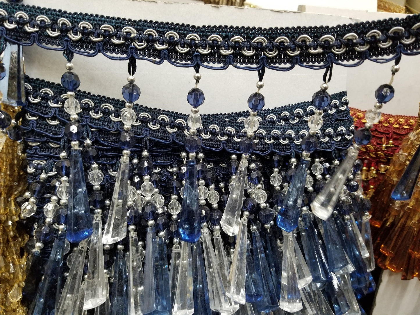 Fringe Ball & Faceted Beaded Color Blue/silver, Sold by the yard