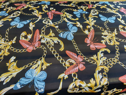 ad Power Mesh New chains with butterflies print on 4-way stretch mesh 58” Sold by the yard