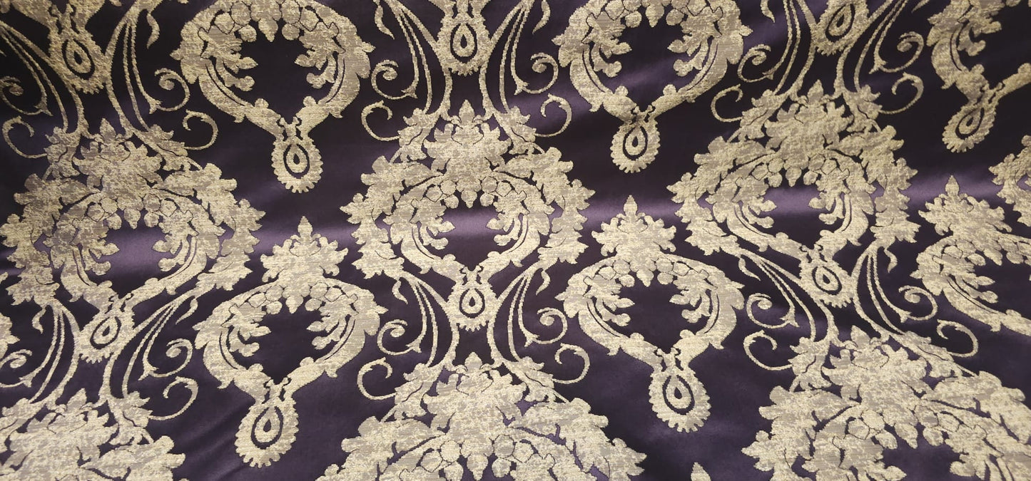 Damask Satin Drapery Upholstery Fabric - Purple, Jacquard Brocade, Luxury elegant victorya Classic Fabric 60" Wide,  Sold by Yard