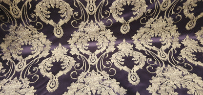 Damask Satin Drapery Upholstery Fabric - Purple, Jacquard Brocade, Luxury elegant victorya Classic Fabric 60" Wide,  Sold by Yard