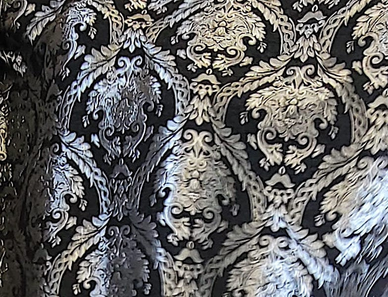 Chenille BAROQUE UPHOLSTERY Fabric Jacquard Damask, 58" wide ,color Black/Silver, Reversible, sold by yard in continuous yards