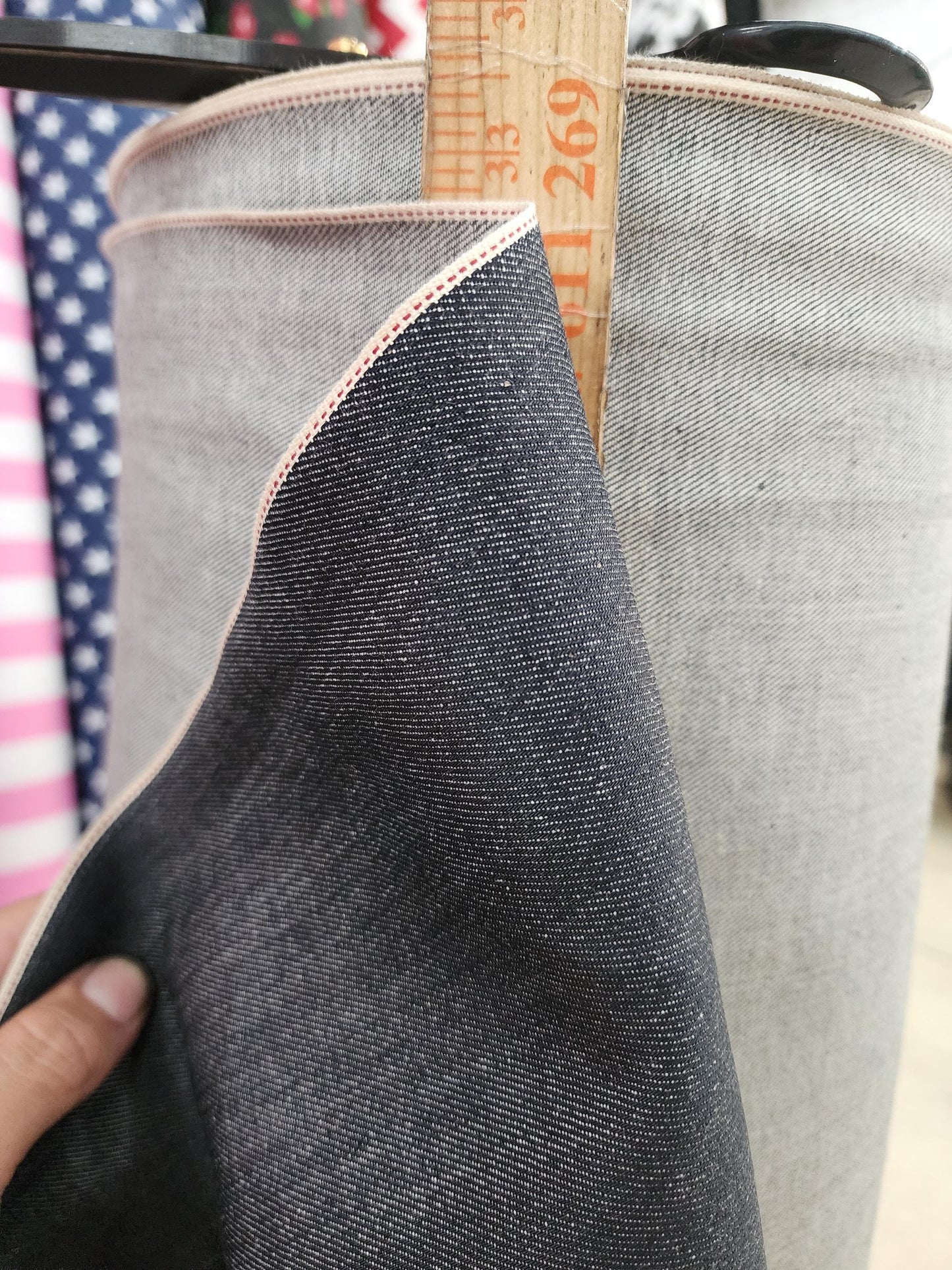 AD Fabric Cotton Denim Selvedge indigo Dark Blue stretch, 33" wide, sold by yard