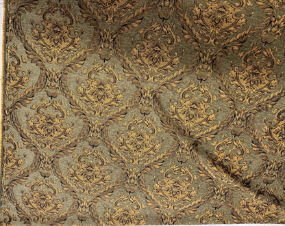 Chenille BAROQUE UPHOLSTERY Fabric Jacquard Damask, 58" wide ,color Sage green/gold, sold by yard in continuous yards