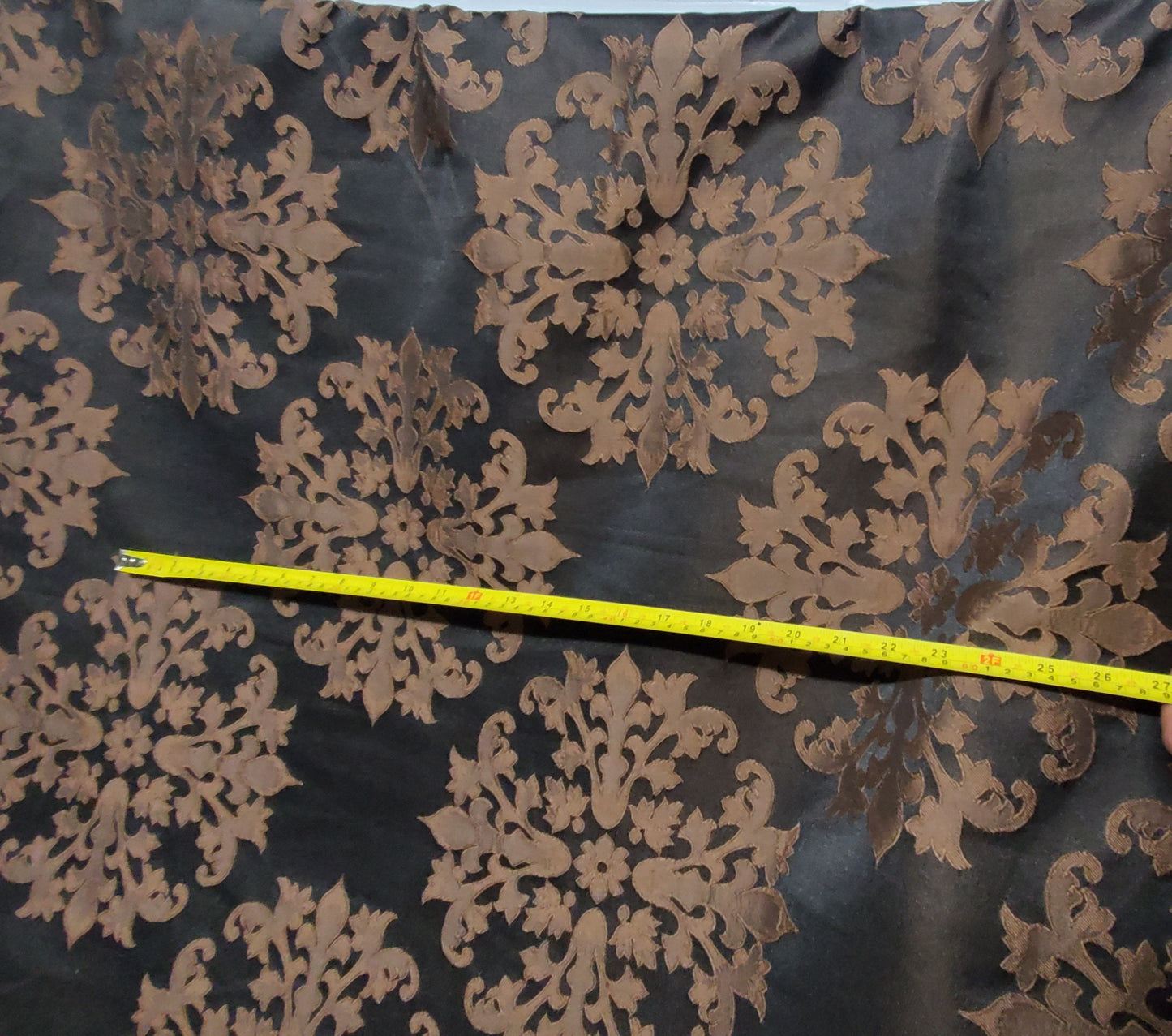 Satin Burnout Damask Drapery Upholstery Fabric, chocolate color, 54" wide, sold by yard