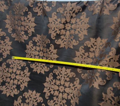 Satin Burnout Damask Drapery Upholstery Fabric, chocolate color, 54" wide, sold by yard