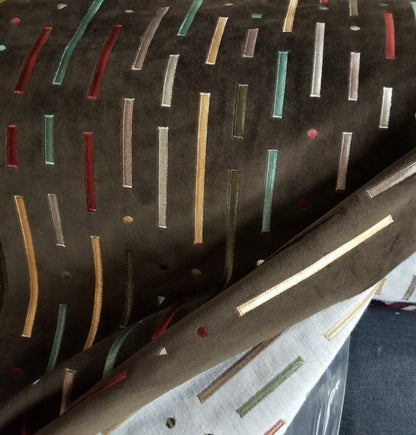 VELVET Brown fabric -painted striped  multicolor , upholstery fabric,  - 54" width - sold by yard