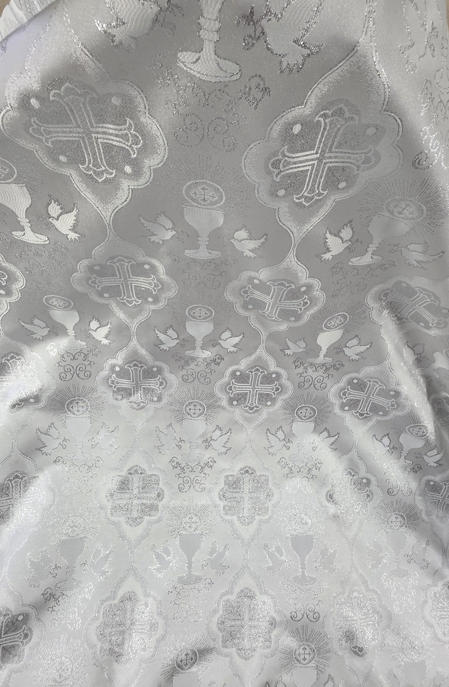 Liturgical Brocade,Church Gorgeous Cross acetate brocade Fabric Cross Brocade white/silver 52" Wide