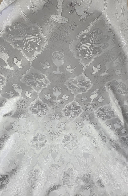 Liturgical Brocade,Church Gorgeous Cross acetate brocade Fabric Cross Brocade white/silver 52" Wide