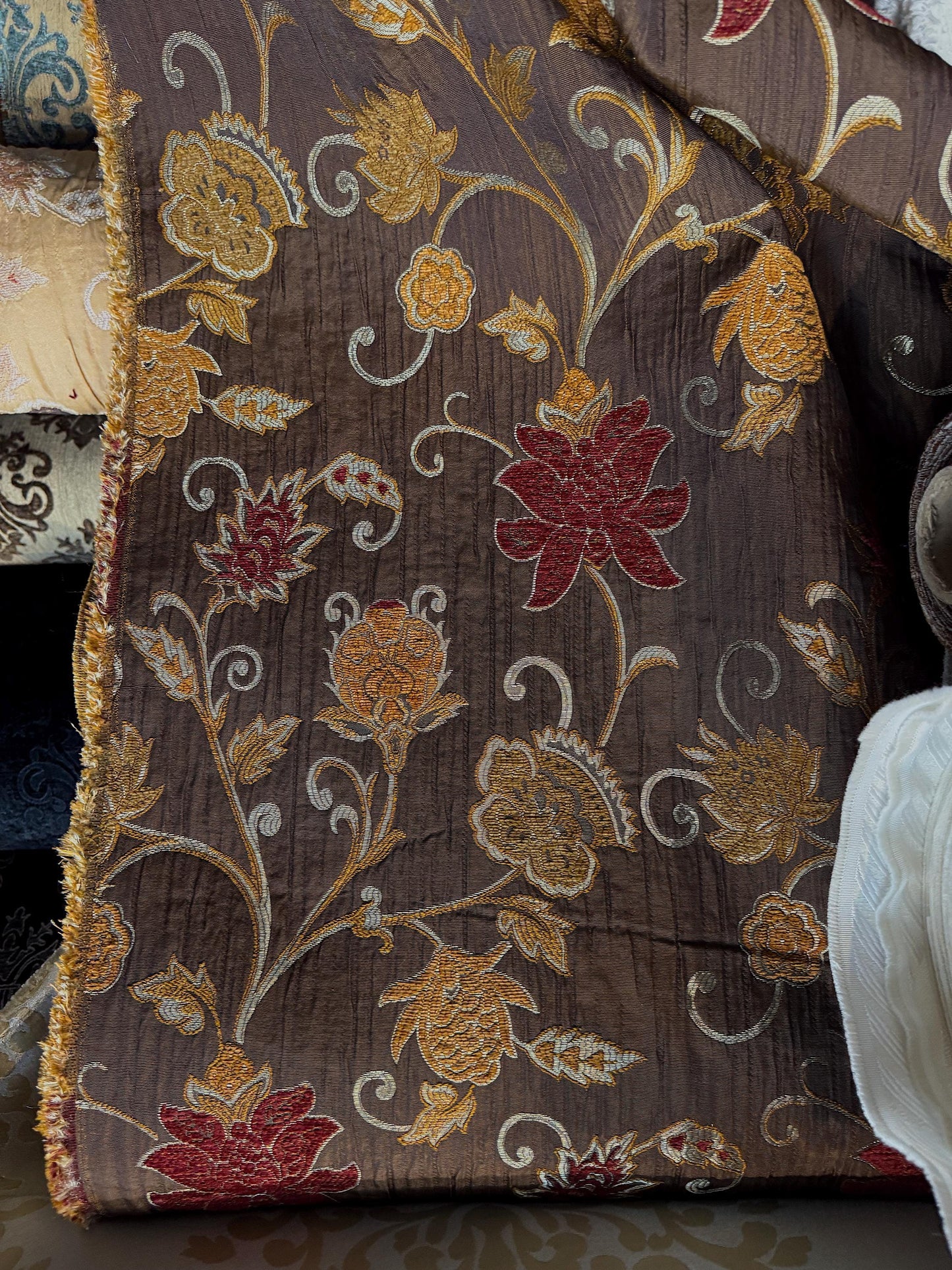 Vintage, Chenille BAROQUE UPHOLSTERY Fabric Jacquard floral, 58" wide ,color multicolor, sold by yard in continuous yards