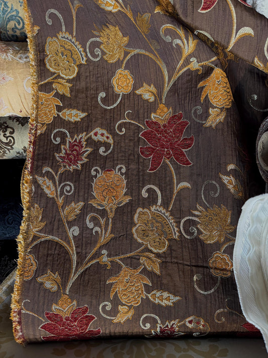 Vintage, Chenille BAROQUE UPHOLSTERY Fabric Jacquard floral, 58" wide ,color multicolor, sold by yard in continuous yards