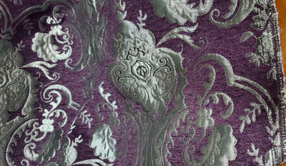 Chenille BAROQUE UPHOLSTERY Fabric Jacquard Damask, 58" wide ,color Purple/silver, sold by yard in continuous yards