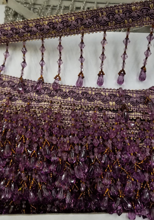 Braided Hanging Beads, Color Purple/gold Tassel Trim Fringe Fabric Ribbon Trimming Handwork DIY Craft Sewing Accessory Lace for Decoration