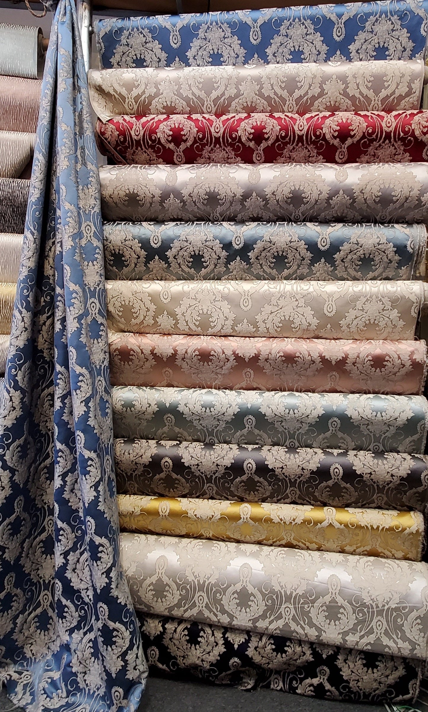 Damask Satin Drapery Upholstery Fabric - Dark gray, Jacquard Brocade, Luxury elegant victorya Classic Fabric 60" Wide,  Sold by Yard