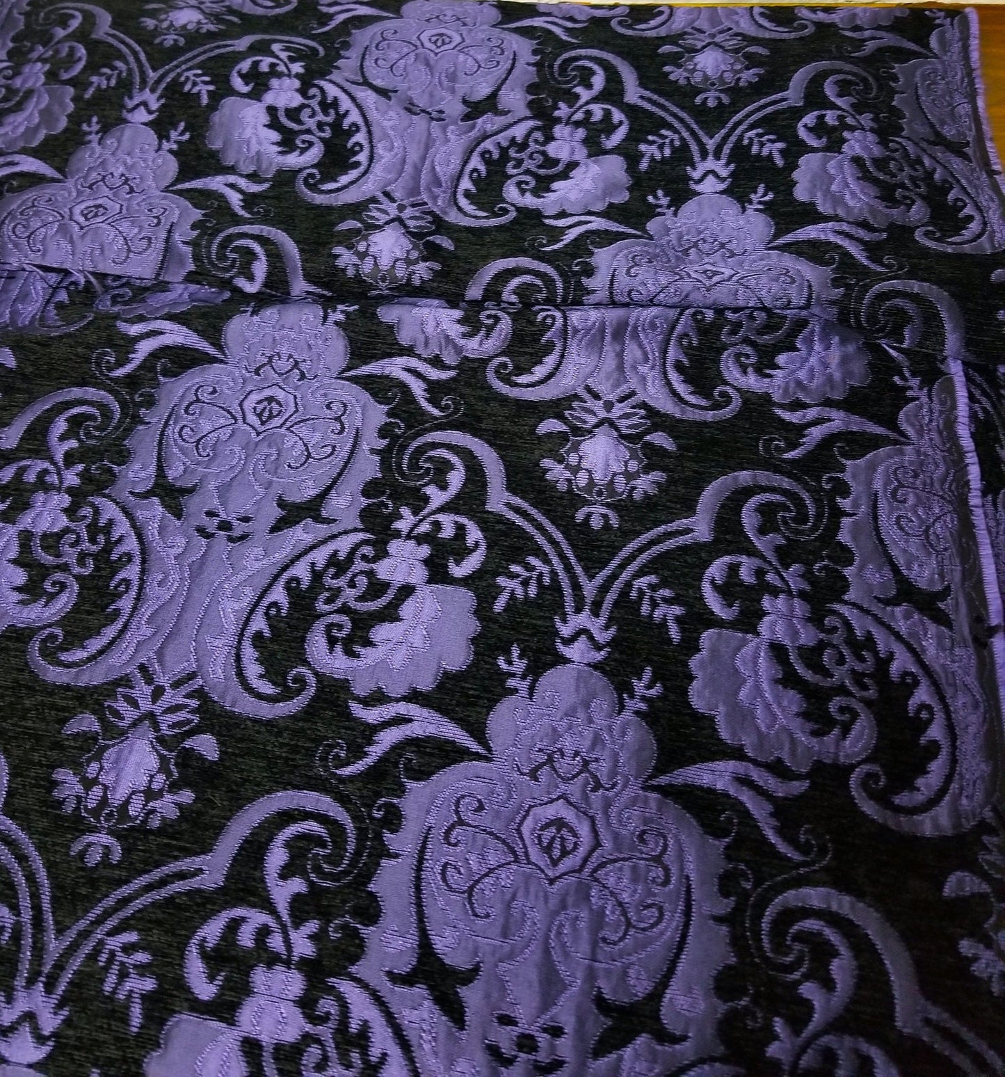 Chenille BAROQUE UPHOLSTERY Fabric Jacquard Damask, 58" wide ,color purple/Black, sold by yard in continuous yards