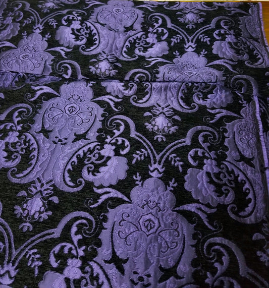 Chenille BAROQUE UPHOLSTERY Fabric Jacquard Damask, 58" wide ,color purple/Black, sold by yard in continuous yards