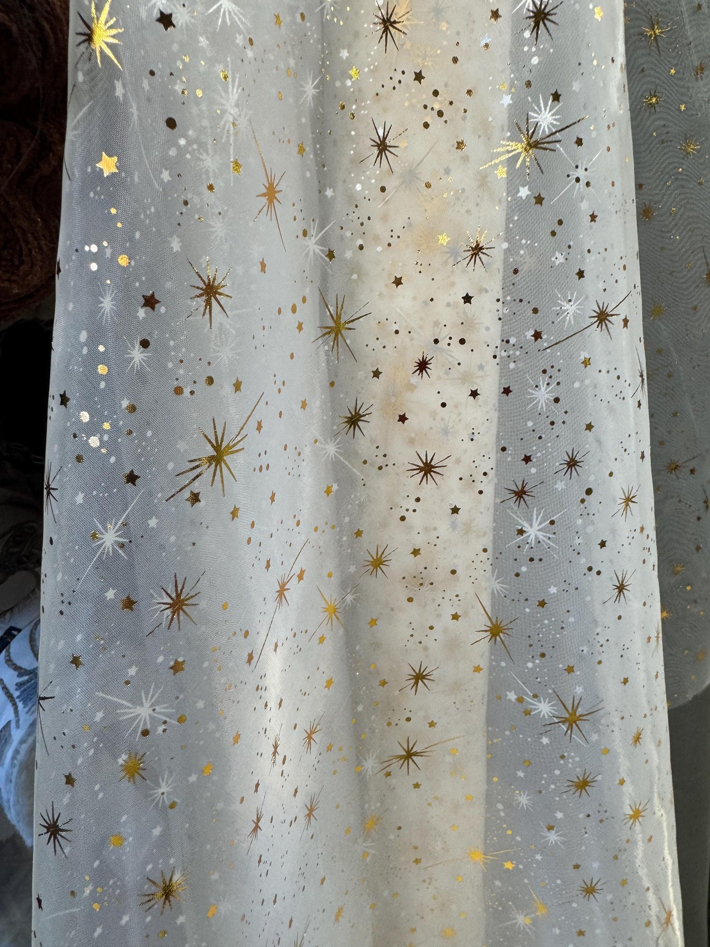 Star Bursts Sheer Organza white/Gold 58" Inch Wide Fabric by The Yard