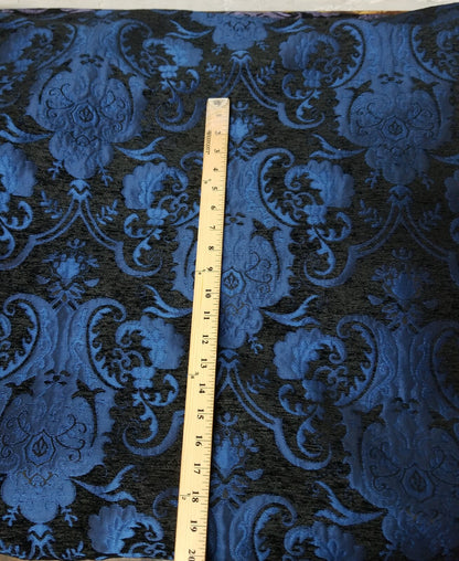 Chenille BAROQUE UPHOLSTERY Fabric Jacquard Damask, 58" wide ,color Blue/Black, sold by yard in continuous yards