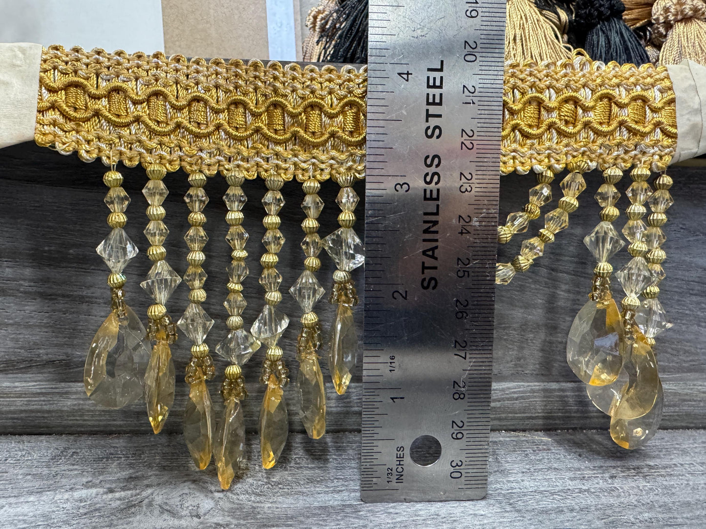 Beaded Trim Fringe 4'' L, W/Gimp Top Sold by The Yard - Gold, Brand: ad fabric