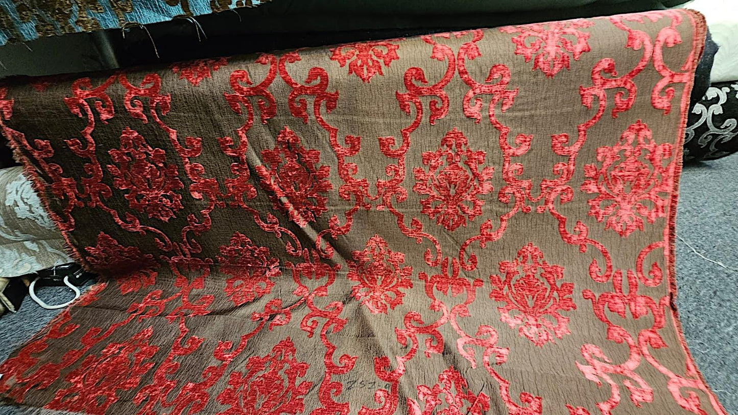 Chenille BAROQUE UPHOLSTERY Fabric Jacquard Damask, 58" wide ,color Blue sold by yard in continuous yards