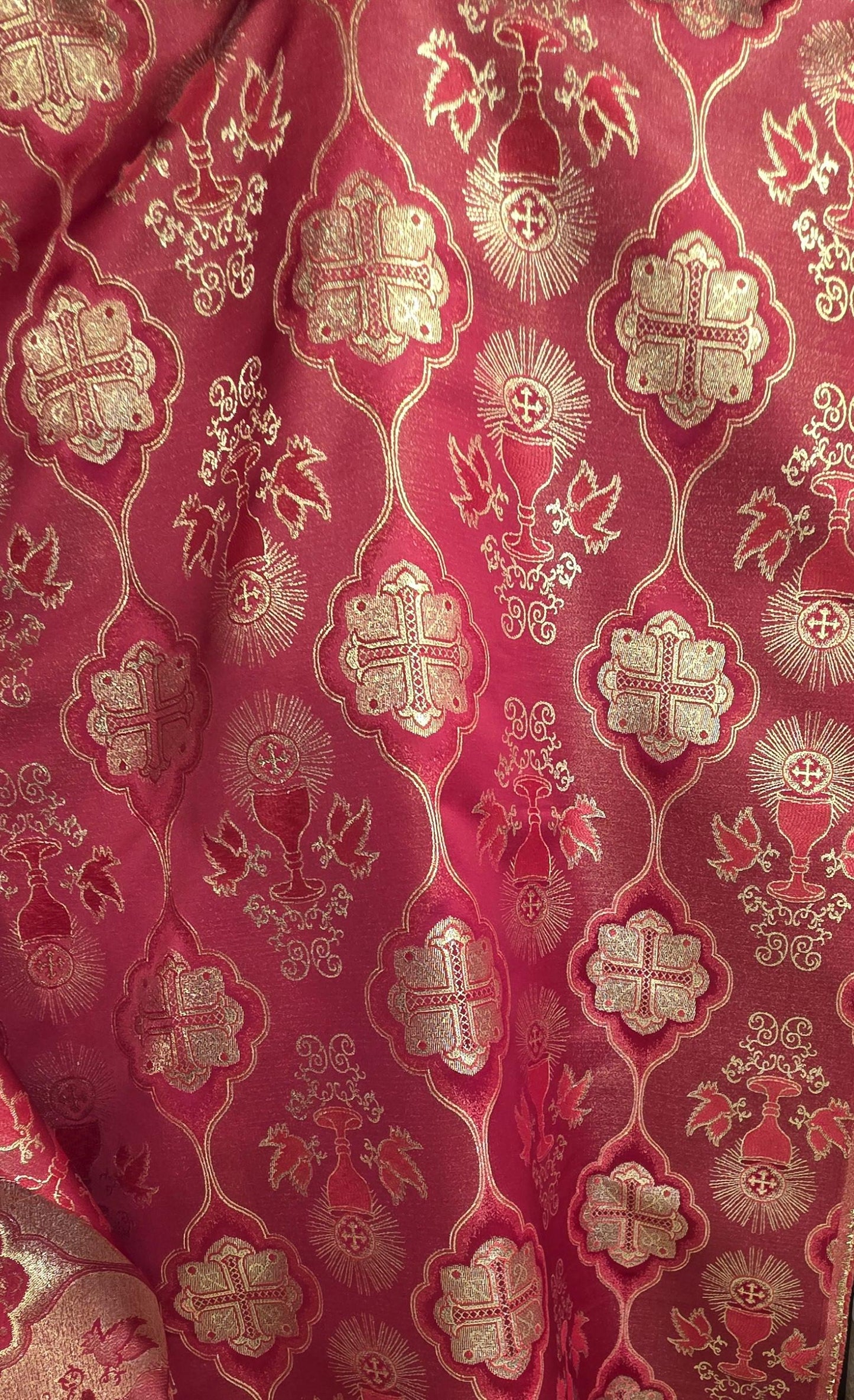 Liturgical Brocade,Church Gorgeous Cross acetate brocade Fabric Cross Brocade Red/ Gold 58" Wide