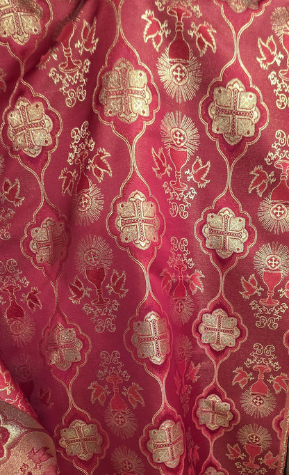 Liturgical Brocade,Church Gorgeous Cross acetate brocade Fabric Cross Brocade Red/ Gold 58" Wide