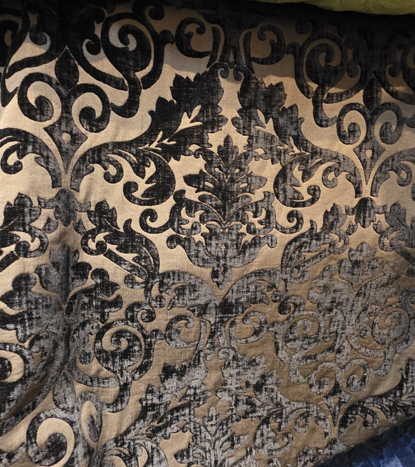 Chenille Fabric Upholstery, Jacquard Damask, 54" wide, color Chocolate, sold by yard in continuous yards
