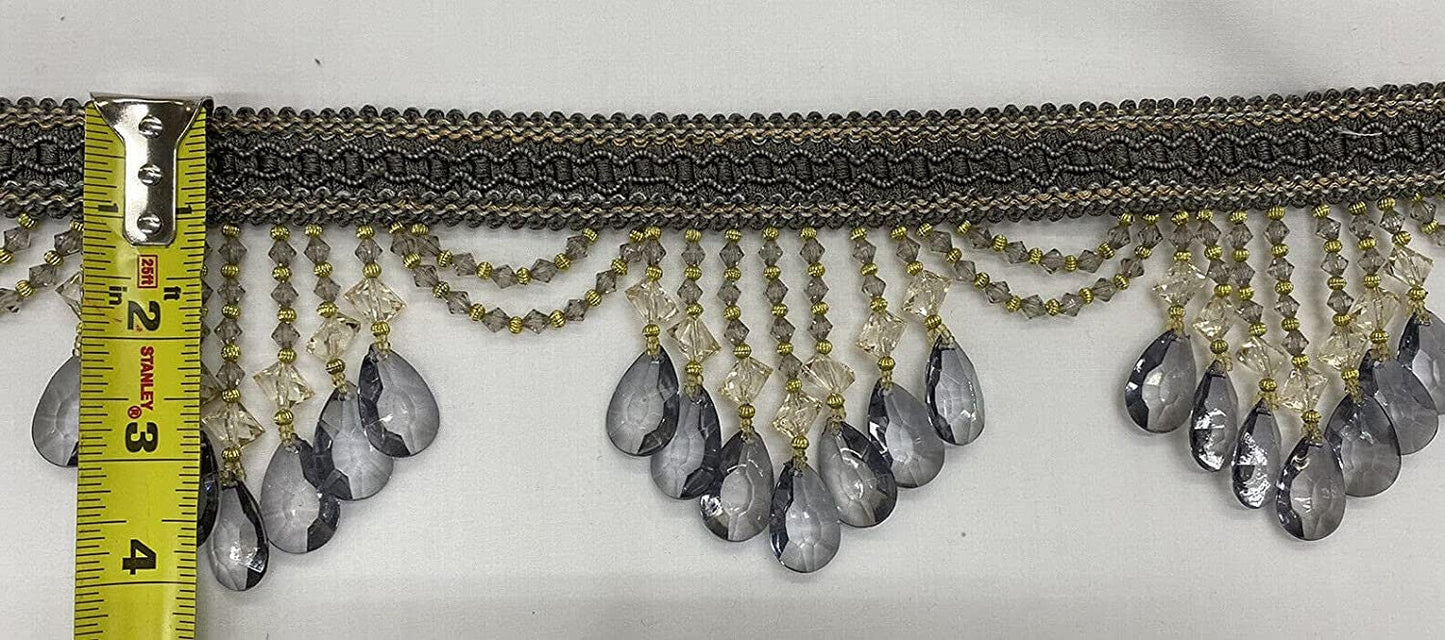 Beaded Trim Fringe 4'' L, W/Gimp Top Sold by The Yard - silver Brand: ad fabric