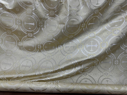 Liturgical Brocade,Church Gorgeous Cross acetate brocade Fabric Cross Brocade Light Gold 58" Wide