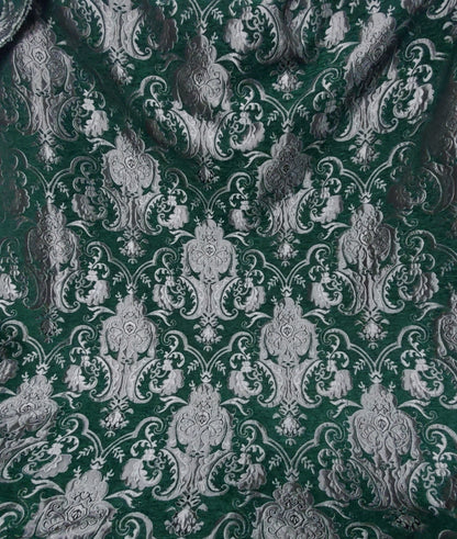 Chenille BAROQUE UPHOLSTERY Fabric Jacquard Damask, 58" wide ,color Green/silver, sold by yard in continuous yards